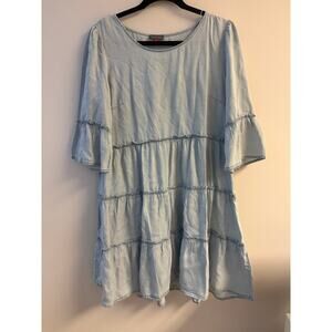 Vince Camuto Puff Sleeve Denim Midi Dress Size Medium